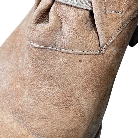 Eileen Fisher Tan Leather Ankle Boots Elastic Gore Low Block Heel Pull Tabs Sz 8 - Picture 8 of 16